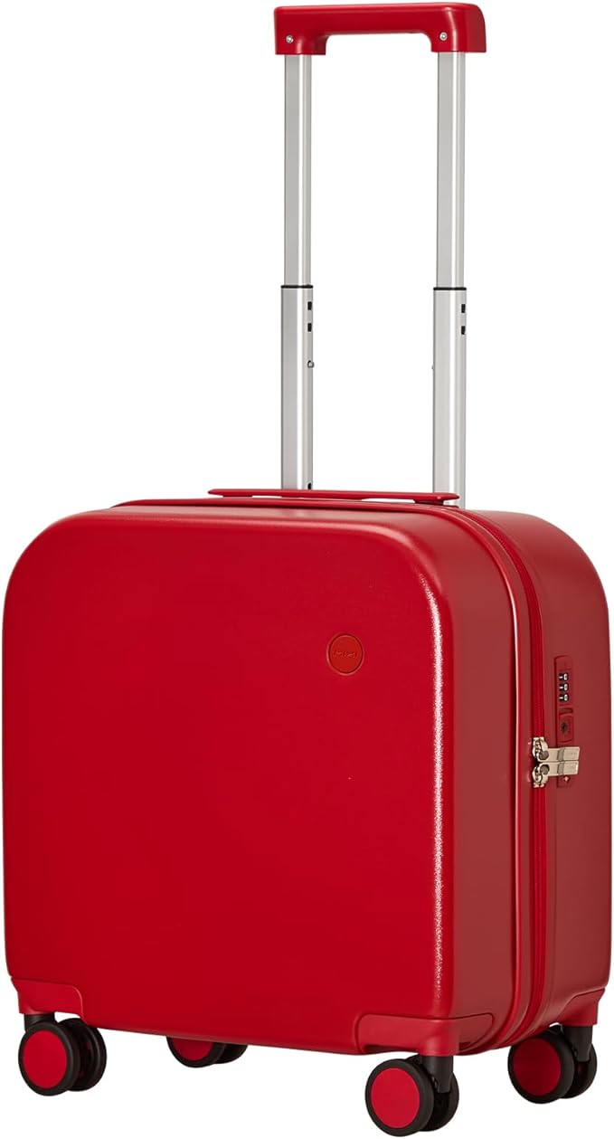 mixi Carry on Luggage, Suitcase with Spinner Wheels 16in Luggage Hardshell Lightweight Rolling Suitcases PC with Cover & TSA Lock, Red