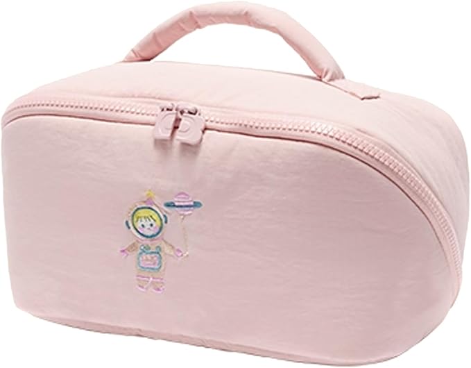 Cute Makeup Bag for Women - Travel Cosmetic Pouch with Large Capacity, Water-Resistant Nylon Make Up Organizer Pink