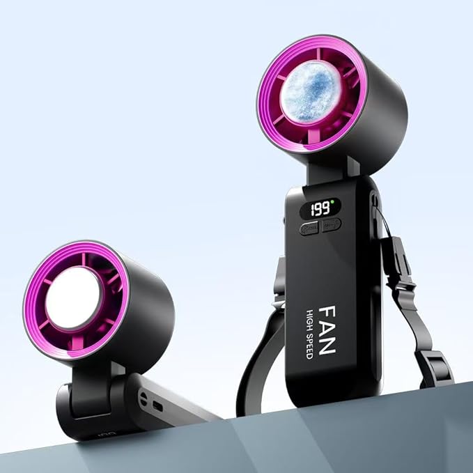 Kimguard Handheld Portable Turbo Fan with Ice Cooler, Speed (1-199) 5500mAh Rechargeable Personal Fan,[20H Cooling Time] [20000 RPM] Small Pocket Fans for Travel/Outdoor/Office, Black Hot Pink