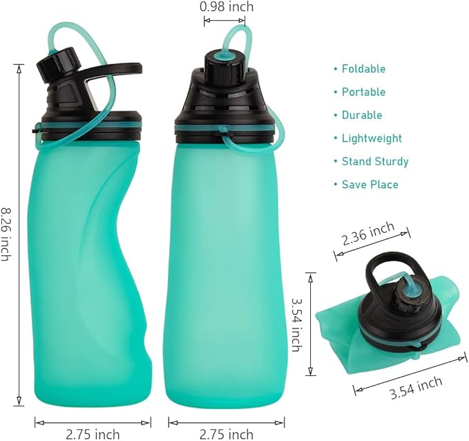 E-Senior Collapsible Water Bottle BPA Free - Foldable Water Bottle for Travel Sports Bottles with Triple Leak Proof Lightweight 17oz (Upgraded Aqua Blue)
