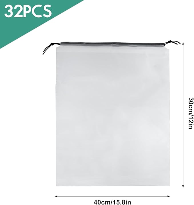 32 Pcs Shoe Bags for Travel，PLULON 15.7" x 11.8" Clear Drawstring Storage Plastic Bags Shoes Organizer for Packing Waterproof Dustproof Women Men Portable Travel Essentials