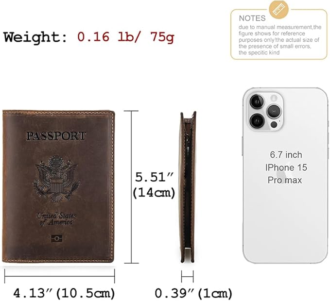 CONTACTS Full Grain Leather Airtag Passport Holder RFID Blocking Travel Passport Wallet Slim Passport Cover Case with 4 Card Slots, Coin Pocket with Badge
