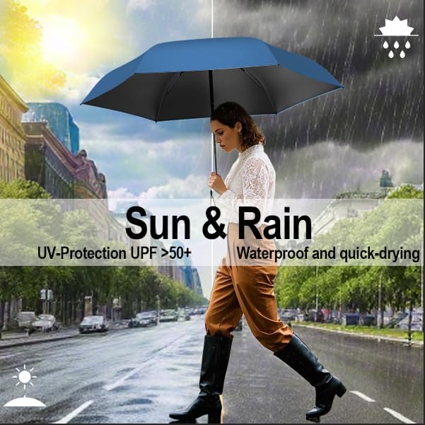 Windproof Mini Travel Folding Umbrella - UPF 50+ Sun & Rain Protection, Small Compact Lightweight Design Fits in Pocket or Bag, Eco-Friendly Fabric Wallet Umbrella for Commuter, Men Women Boys Girls