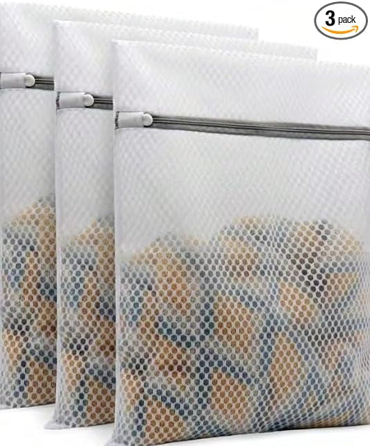 Honeycomb Mesh Laundry Bags for Delicates, 3 Pack 12 x 16 Inch Medium Wash Bags with Zipper for Lingerie, Socks, and Clothing Care