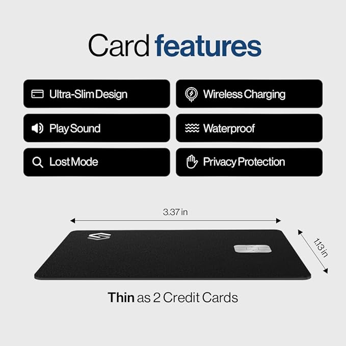 SPOTMINDERS Mens Valentines Day Gifts for Him Apple MFi Certified Credit Card Wallet Tracker PRO (iOS Only) 0.07in Works with Apple Find My Rechargeable Tracking Card IP68 Slim Passport Item Finder
