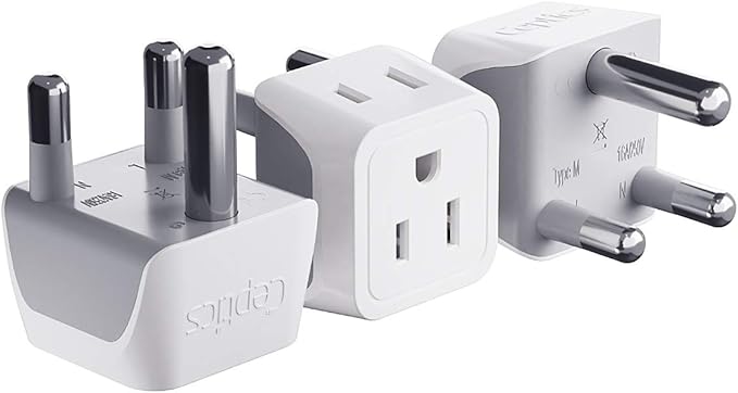 Ceptics South Africa, Namibia Travel Adapter Plug with Dual Usa Input - Type M - Ultra Compact - Safe Grounded Perfect for Cell Phones, Laptops, Camera Chargers and More 3 Pack (CT-10L)