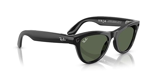 Ray-Ban Meta (Gen 1), Skyler, Shiny Black | Smart AI Glasses for Men, Women — 12 MP Ultra-Wide Camera, Open-Ear Speakers for Audio, Video Recording and Bluetooth — Green Lenses — Wearable Technology