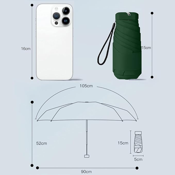 Windproof Mini Travel Umbrella with UPF 50+ Sun & Rain Protection - Ultra Compact & Lightweight, Pocket-Sized for Any Bag, Eco-Friendly Quick-Dry Fabric in Trendy Colors