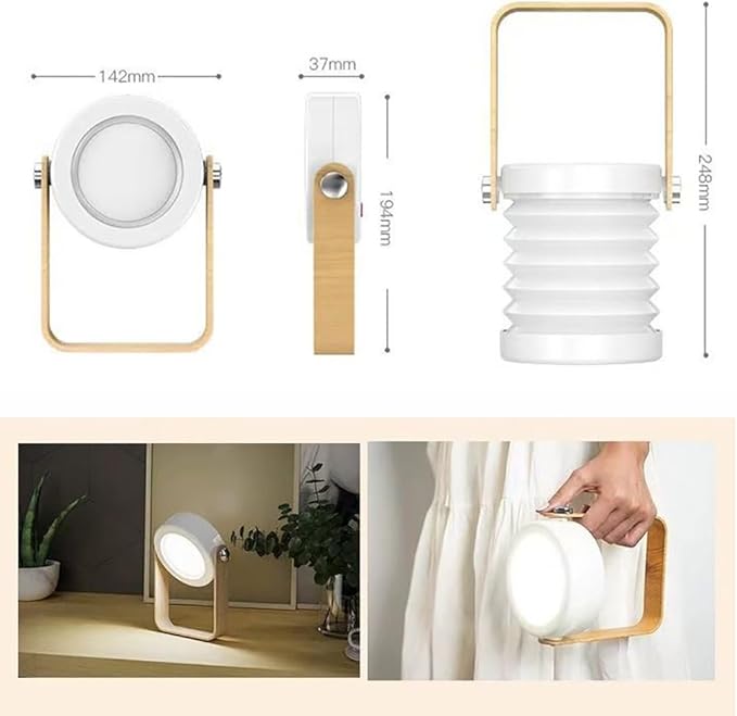 Retro Lantern Light USB Rechargeable Outdoor Camping Light, Three Level Dimming, Portable Emergency Atmosphere Light, Suitable for Camping and Home Decoration (Wooden Handle Lantern Light)