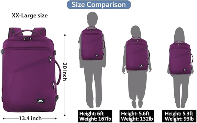 MATEIN Large Purple Travel Backpack, Water Resistant Airplane Backpack for Women, Expandable Casual Daypack for Work, International Trip, Womens Travelling Gifts, 50L