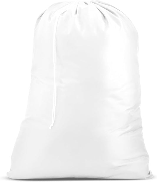Handy Laundry Polyester Bag - Locking Drawstring Closure and Machine Washable. These Bags will Fit a Laundry Basket and Strong Enough to Carry up to 1 Load. (White)