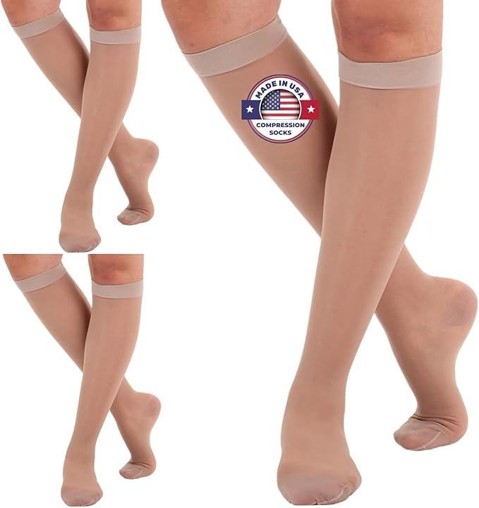 (3 Pairs - Closed Toe) Plus Size Compression Stockings for Women 15-20mmHg - Womens Sheer Compression Knee High with Wide Calf for Diabetic, Lymphedema, Swelling - Nude, 5X-Large - A101NU8-3