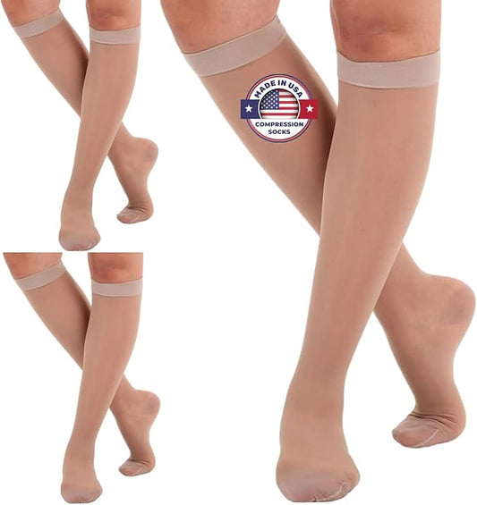 (3 Pairs - Closed Toe) Wide Calf Compression Socks for Women 15-20mmHg - Womens Sheer Compression Stockings for Edema, Sclerotherapy, Post Surgery Recovery - Nude, 6X-Large - A101NU9-3