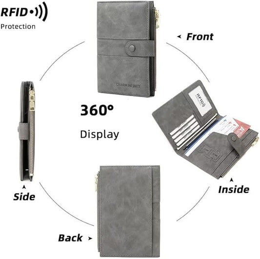 Mudono Passport and Card Holder for Women RFID Blocking Card Case Slim Travel Wallet Change Purse with Vaccine Card Slot
