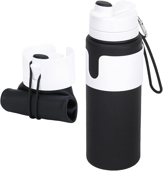Collapsible Water Bottles for Travel - 26oz BPA-Free Foldable with Carabiner, Lightweight Leak-Proof Design, Portable Reusable Bottle for Hiking, Airplane, Camping (Black)