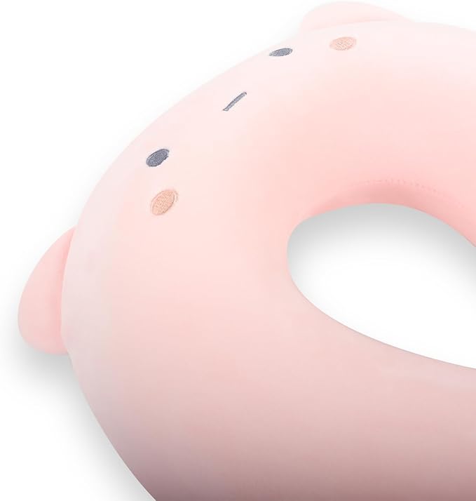 Kids Neck Pillow for Travel with Sleep Eye Mask, Cute Travel Neck Pillow, Memory Foam Flight Sleeping Headrest Pillow for Boys & Girls, Airplane, Train, Car, Home Use - Peach Bear