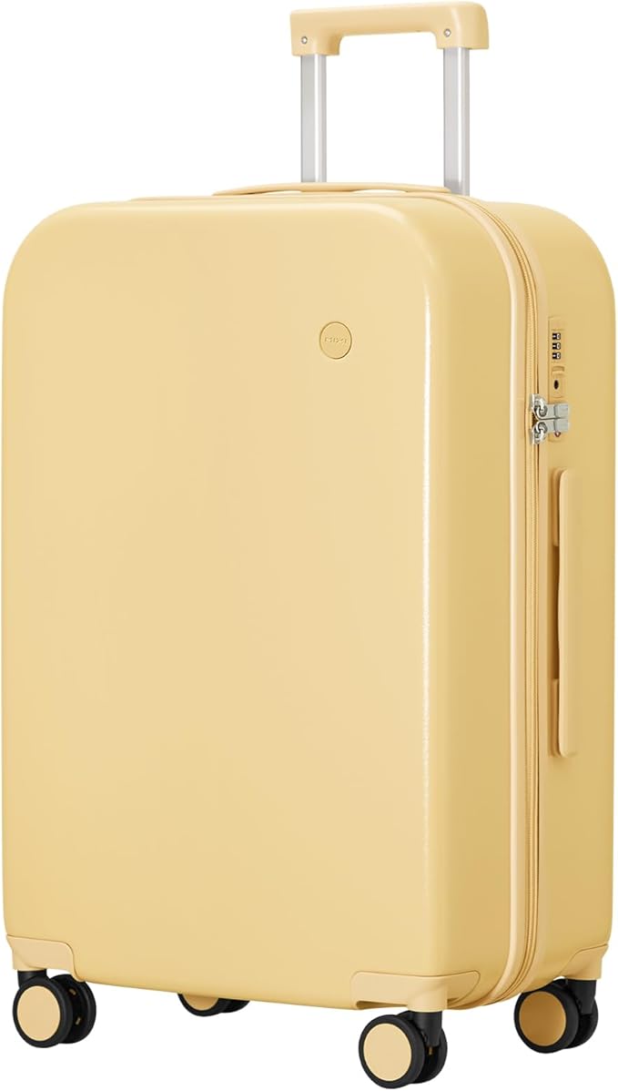 mixi Luggage Suitcase with Spinner Wheels, Hardside Rolling Suitcase PC with Cover & TSA Lock Lightweight Travel Case 26in Checked in, Lark Yellow