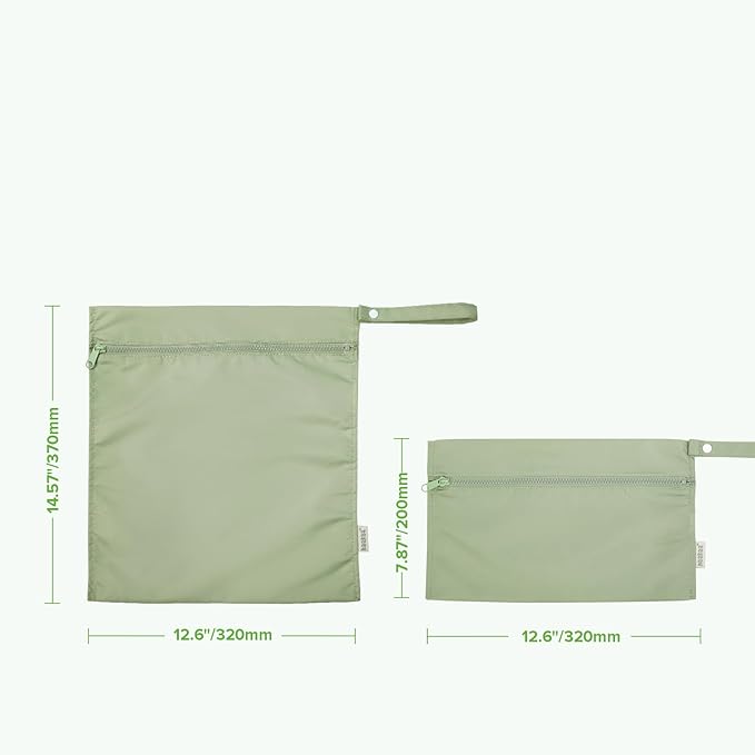 haakaa Waterproof Wet Bags for Baby Wet Dry Bags for Cloth Diaper, Swimsuit & Travel, 2pcs, Grass