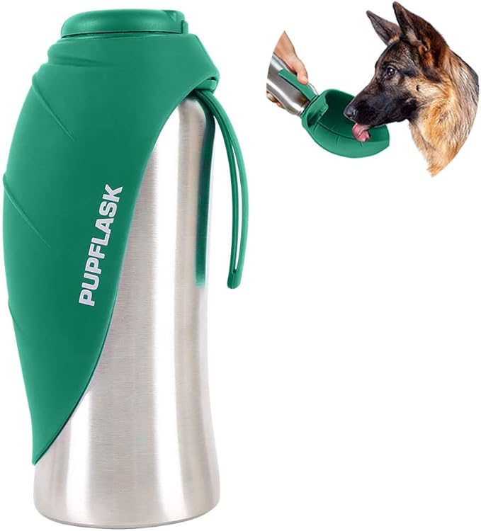 PupFlask Large Dog Water Bottle | 27 or 40 OZ Stainless Steel | Convenient Dog Drink Dispenser | Puppy Travel Water Bowl | Portable Pet Hydration Bottle | Leak Proof | Perfect Size for All Breeds