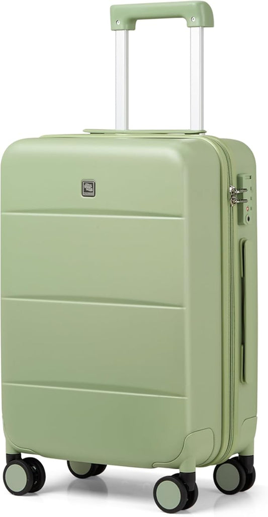 Hanke 24 Inch Checked Luggage with Spinner Wheels Hard Shell Suitcases Lightweight Travel TSA Luggage for Women Men Medium Suitcase(Bamboo Green)