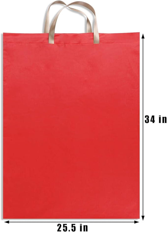 LOLOMLO Extra Large Canvas Laundry Bags with Handles & Drawstring Closure, Heavy Duty Tears Resistant Clothes Storage Travel Bags,25.5"x34",Red
