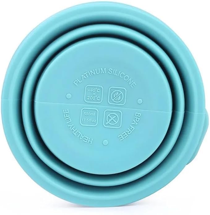 Collapsible Silicone Water Bottle - Foldable, Lightweight, and BPA-Free | 500ml (17oz) Reusable Leakproof Bottle for Camping, Travel, and Gym | Compact & Durable with Carabiner - Black