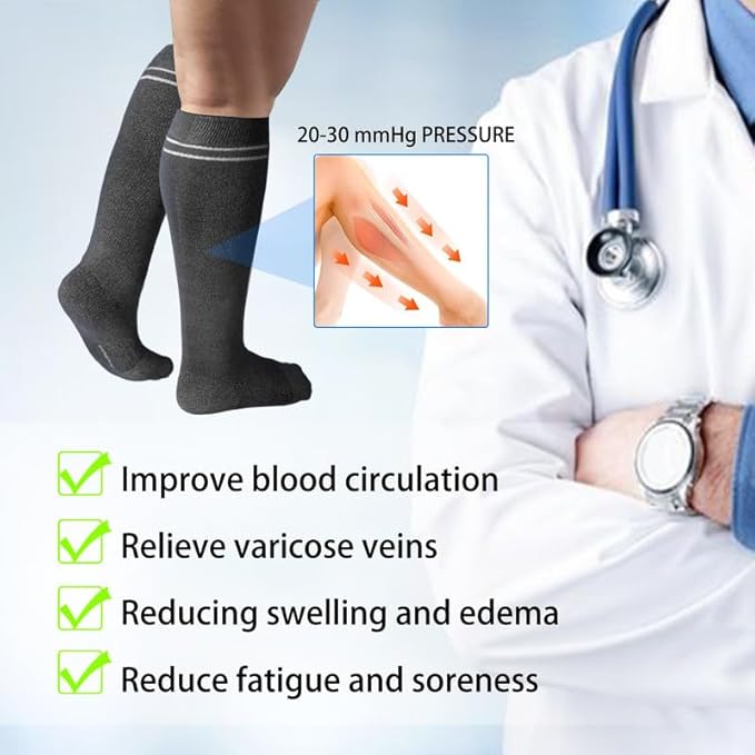 LEVSOX Viscose Made from Bamboo Compression Socks for Pregnant Women 20-30 mmHg Knee High Cute Mens Supports Socks for Travel