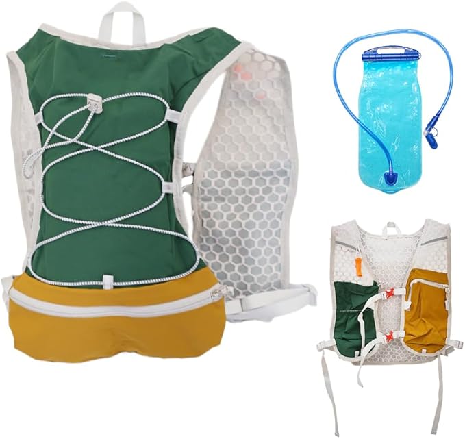 Lightweight Running Vest with 1L Hydration Bladder – 5L Trail Running Water Vest for Women & Men, Adjustable Fit Hydration Pack for Marathon, Jogging, Hiking, Cycling (Green/Grey/Pink)