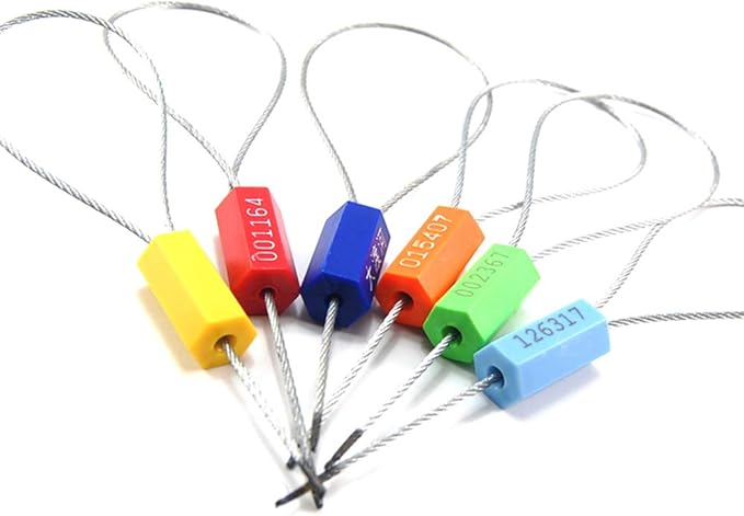 Leadseals(R) 100 Security Cable Seals Numbered Security Tags Tamper Proof Pull Tight Steel Wire Seals for Truck, Trailers, Cargo, Containers, Vans, Oil Tank, Milk Vehicle (Blue, Pack of 100pcs)