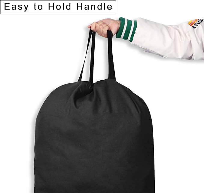 Cotton Canvas Laundry Bag with Handles & Drawstring Straps, Heavy Duty Extra Large Laundry Bags for Laundromat and Household, 25.5x34 Inch, Black