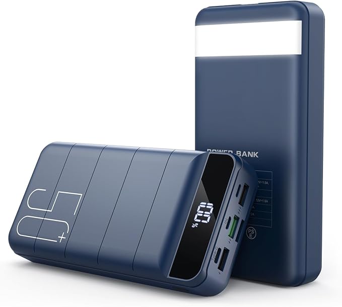 Power Bank Fast Charging 50000mAh - 22.5W Portable Charger USB C Quick Charge with 4 Outputs & 3 Inputs LED Display Huge Capacity External Battery Pack for iPhone, Samsung, iPad etc Blue