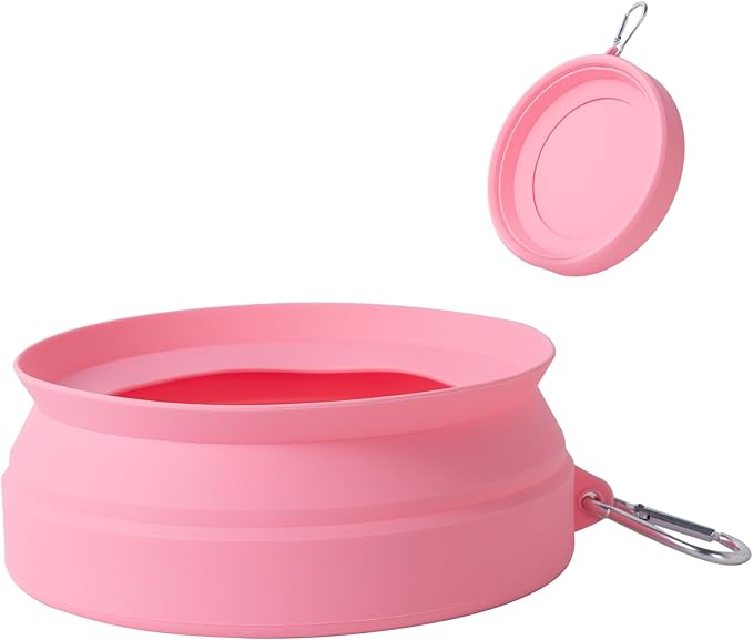 SLSON Spill Proof Dog Water Bowl for Cars,Collapsible No Splash Dog Travel Bowls Integrated Molding Portable Pet Bowl for Road Trip Truck,RV,SUV,Boat Accessories (Pink)