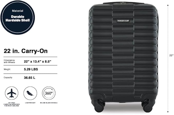 Travelers Club 22-Inch Gilroy Rolling Hardside Carry-On Luggage, Black