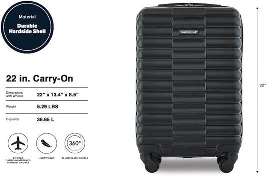 Travelers Club 22-Inch Gilroy Rolling Hardside Carry-On Luggage, Black