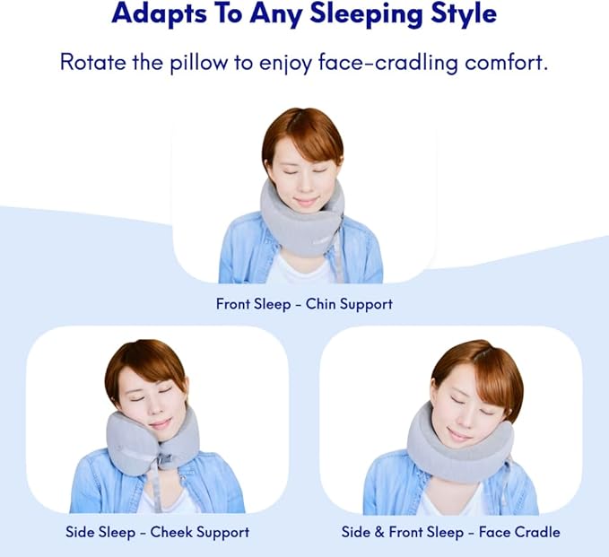 C CUSHION LAB Travel Pillow, Award-Winning Patented Ergonomic Design for Chin & Neck Support Memory Foam Neck Pillow, Compact Airplane Pillow for Traveling, Flight, Car (Cobalt Blue, Medium)