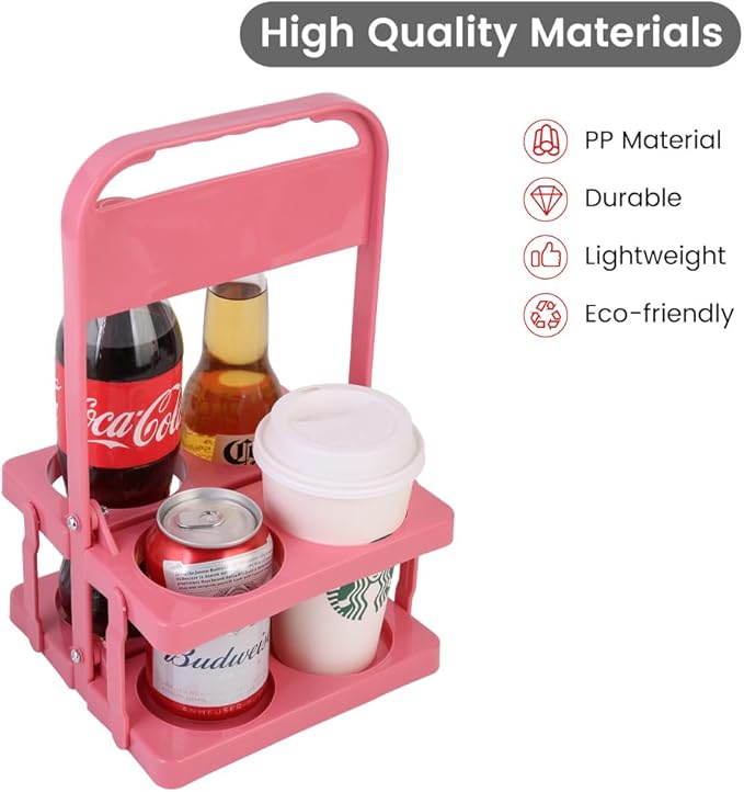 musbus Reusable Drink Carrier with Handle for Delivery Drivers, Portable Cup/Coffee Holder Accessories for Delivery, Foldable Drinks Caddy with Tray, Car Durable Plastic Festive Bottle, Vacation