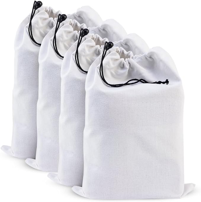 LFH Cotton Rich Shoe Storage Bags with Drawstring, Dustproof Breathable Reusable Organizer, Perfect For Travel, Dorm, Hotel, College, Gym, Easy to Carry, Machine Washable 12"x17" (Pack of 4) - White