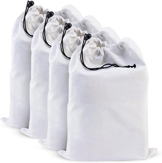 LFH Cotton Rich Shoe Storage Bags with Drawstring, Dustproof Breathable Reusable Organizer, Perfect For Travel, Dorm, Hotel, College, Gym, Easy to Carry, Machine Washable 12"x17" (Pack of 4) - White