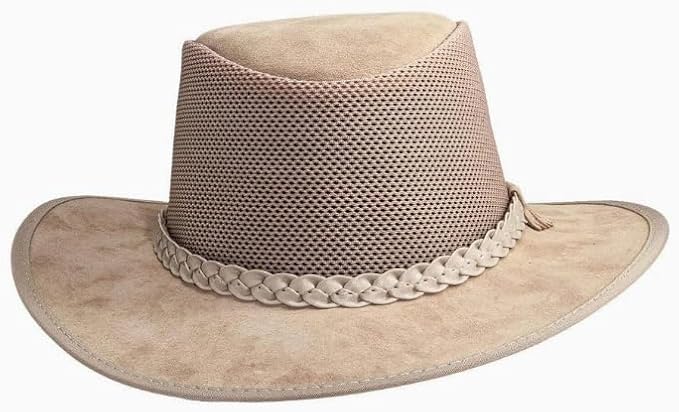 American Hat Makers Breeze Leather & Mesh Sun Hat | Wide Brim, UPF50, Breathable & Adjustable | Perfect for Outdoors