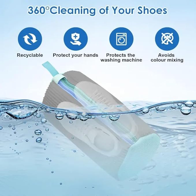 Lazy Shoe Wash Bag – Dual Zipper Chenille Shoe Laundry Bag with Dual Pockets, Anti-Deformation Mesh Wash Bag for Machine Washing Sneakers, Running Shoes & Kids’ Shoes, Gray