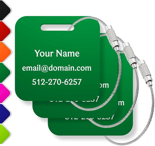 Custom Luggage Tags (3 or 6 Pack) - Personalized Unique Suitcase & Backpack Travel, Durable, Waterproof & Heavy Duty (Dark Green)