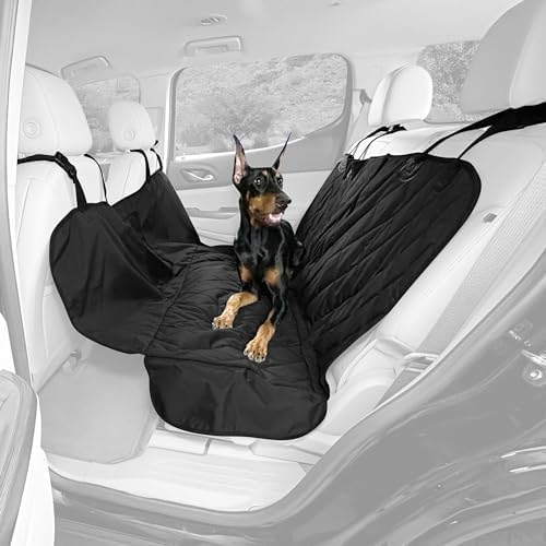 4Knines Dog Hammock for Cars, SUVs, and Small Trucks with Mesh Window (Regular, Black) – Rear Seat Cover for 60/40 Split Bench w/Armrest & Seatbelt Access – Heavy Duty, Waterproof, Easy to Install