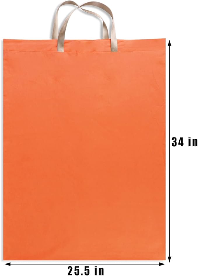 LOLOMLO Extra Large Canvas Laundry Bags with Handles & Drawstring Closure, Heavy Duty Tears Resistant Clothes Storage Travel Bags,25.5"x34",Orange
