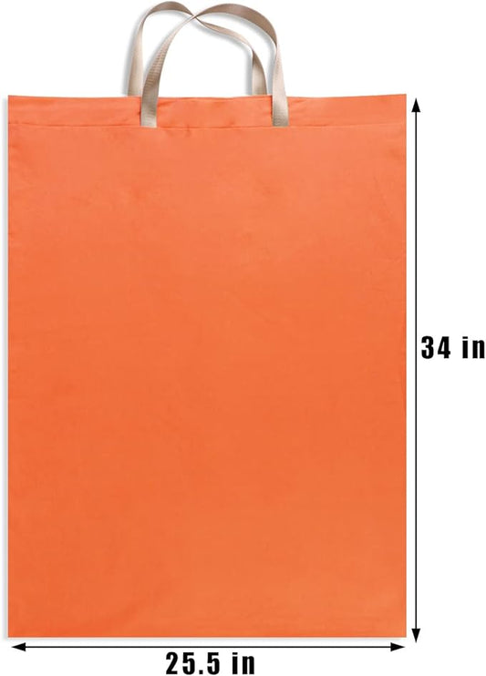 LOLOMLO Extra Large Canvas Laundry Bags with Handles & Drawstring Closure, Heavy Duty Tears Resistant Clothes Storage Travel Bags,25.5"x34",Orange