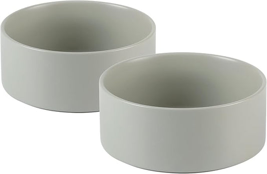 Ceramic 5.1inch Set of 2 Dog and Cat Bowls, Food and Water Feeder for Small Breed Dogs, Kitty, Cats, 2pcs Dog & Cat Dishes(2 Bowls, Grey)
