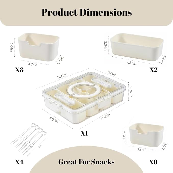 New Upgrade Snackle Box Container – Portable Snack Box with 6-8-10-12 Compartments, Snack Organizer, Snack Containers with Lids, Clear Storage Snack Pack Container for Travel, Party, Movies