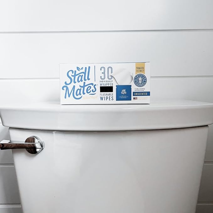 Stall Mates Wipes Witch Hazel: Flushable Wipes | Individually Wrapped | Travel Friendly | Soothing Witch Hazel | Unscented with Cucumber, Aloe and Chamomile | (30 on-the-go singles)