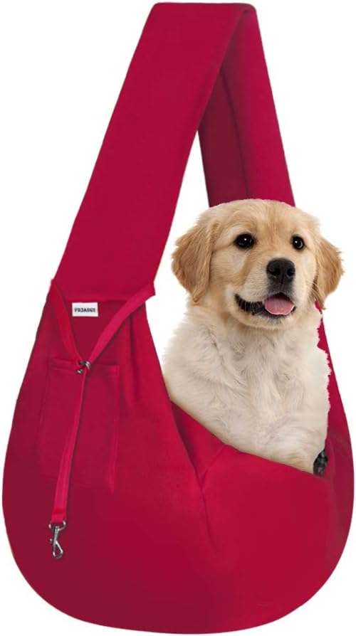 FDJASGY Small Pet Sling Carrier-Hands Free Reversible Pet Papoose Bag Tote Bag with a Pocket Safety Belt Dog Cat for Outdoor Travel (Red)