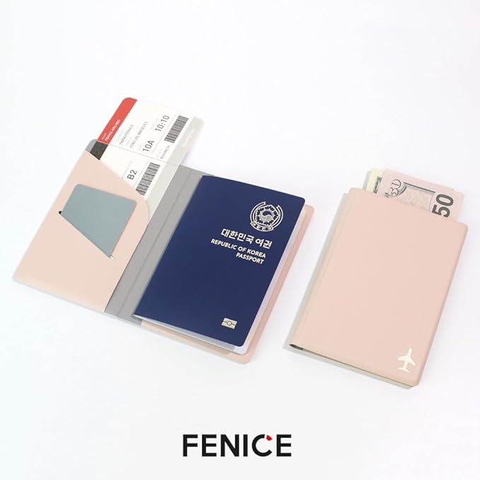 Fenice Plain Simple Passport Cover Holder Wallet Case for Travel Essential RFID Blocking Vegan Leather Waterproof (PINK)