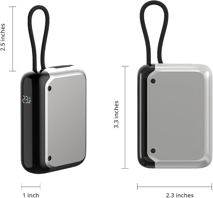 10000mAh Portable Charger, 30W PD Fast Power Bank with Built-in USB-C Cable - Ultra Compact for Travel, iPhone, Samsung Galaxy, MacBook, Nintendo Switch (Silver)
